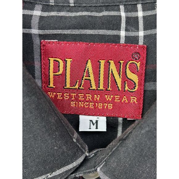 Plains Western Wear Pearl‎ Snap Shirt Mens Medium Black Gray Plaid Rockabilly - Picture 4 of 8